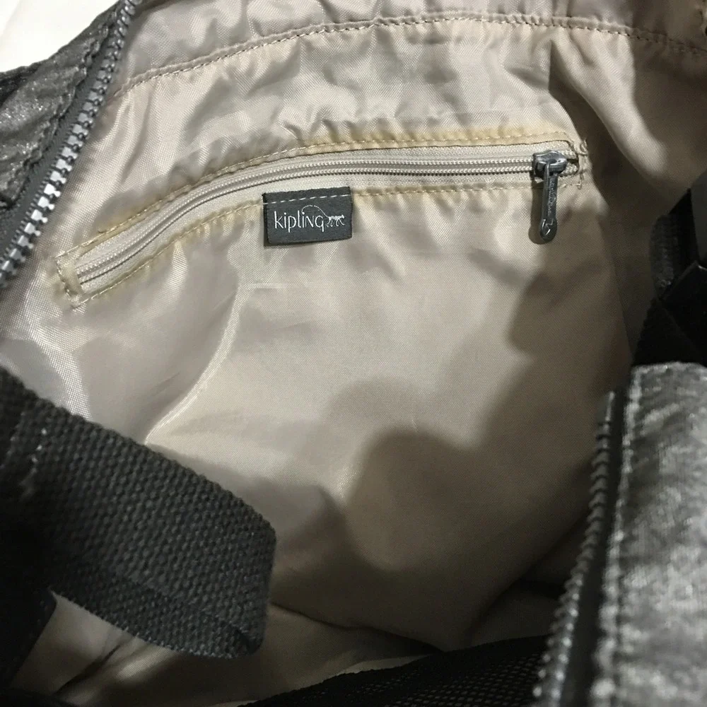Kipling Messenger Bag Unisex Gray Metallic Crinkle Nylon Crossbody